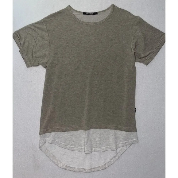Rustic Dime Green Gray Curved Hem Short Sleeve Shirt Layer Long Tail Mens Size L - Picture 1 of 3